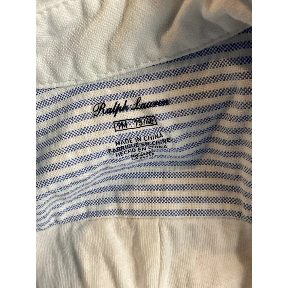 Ralph Lauren Polo Bear Coverall Kids 9M Blue Excellent Striped Lined Colorblock